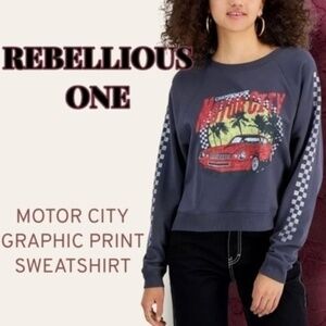 REBELLIOUS One Juniors' Motor City Graphic-Print Sweatshirt